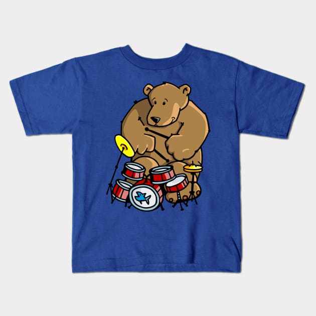 Groovy Drummer Bear Kids T-Shirt by schlag.art